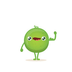 cartoon happy tiny baby pea character isolated on white background. vegetable funky character