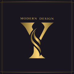 Elegant Capital letter Y. Graceful Royal Style. Calligraphic Beautiful Logo. Vintage Gold Drawn Emblem for Book Design, Brand Name, Business Card, Restaurant, Boutique, Hotel. Vector illustration