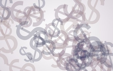 Gray translucent dollar signs on white background. Red tones. 3D illustration