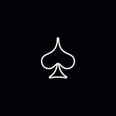 Poker playing card suit Spades outline shape single icon. Spades suit deck of playing cards used for ace in Las Vegas royal casino. Single icon illustration isolated on black. Drawing pic for tattoo.