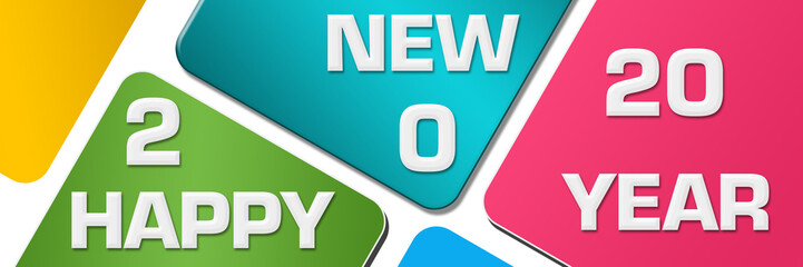 Happy New Year 2020 Colorful Rounded Squares Horizontal 