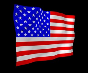 Fototapeta premium Waving flag of the United States of America on a dark background. Stars and Stripes. State symbol of the USA. 3D illustration