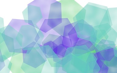 Multicolored translucent hexagons on white background. Blue tones. 3D illustration