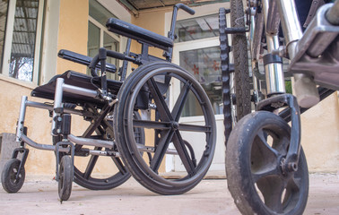 Wheelchairs in the Parking lot in the balcony.