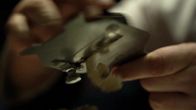 Close up of chef slice black truffle in slow motion