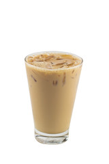 Isolate long tall glass beverage on white background with clipping path. Dicuted of freshness Iced coffee Latte.