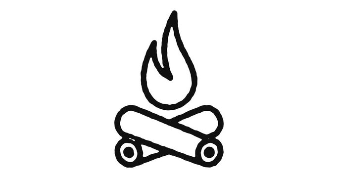 Camp fire outline icon animation footage/video. Hand drawn like symbol animated with motion graphic, can be used as loop item, has alpha channel and it's at 4K video resolution.