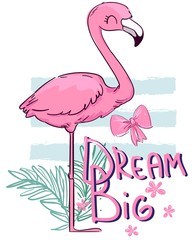 Hand Drawn Cute Flamingo. Vector Illustration. Children print on t-shirt