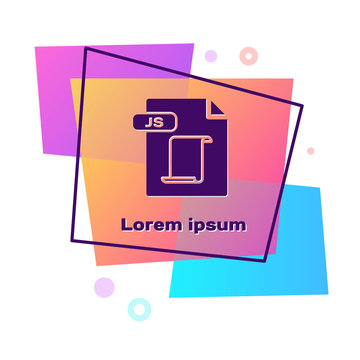Purple JS file document. Download js button icon isolated on white background. JS file symbol. Color rectangle button. Vector Illustration