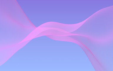 Pink wave on blue sky abstract background. Fluttering pink scarf. Waving on wind pink fabric. 3D illustration