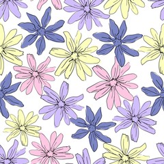Seamless vector pattern with flowers. Decorative ornament for fashion textiles. Trendy colorful floral background. Fabric design.