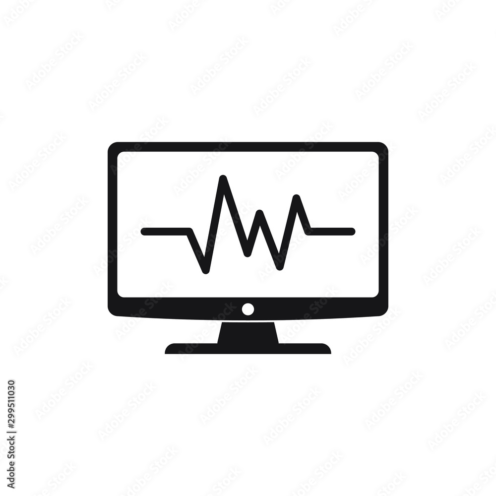 Poster cardiogram monitoring icon. heart beats symbol on screen. flat cardiogram web icon on white backgrou