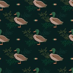 Duck pattern seamless. Vector illustration. Print design for textiles. Sketch bird.