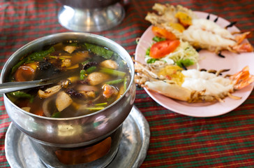 Fish soup spice spicy hot pot of Thailand.