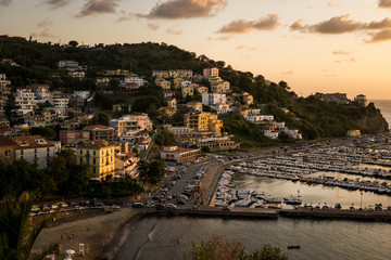 Beautiful sunset and panoramic view of Gallipoli Italy