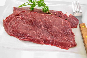 raw beef steak on a plate