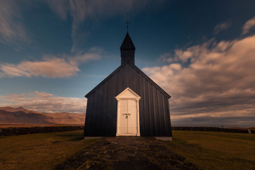 Fototapeta premium Búðakirkja church in Búdir town in Snæfellsnes peninsula, West Iceland.