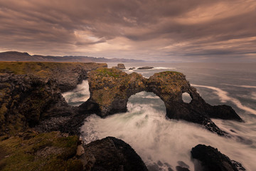 Gatklettur arch in Arnarstapi town in Snæfellsnes peninsula, West Iceland.