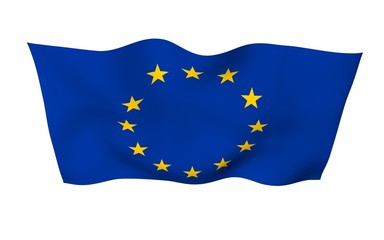 Slightly waving flag of the European Union isolated on white background, 3D rendering. Symbol of Europe. 3D illustration