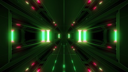 Fototapeta na wymiar clean futuristic scifi space tunnel corridor with glowing lights 3d illustration wallpaper background design