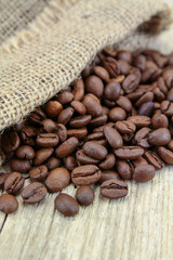 coffee beans in a burlap bag