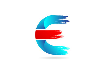 E blue red alphabet letter with grunge brush pattern for company logo icon design