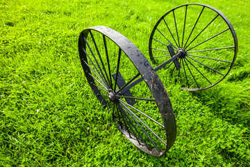 Vintage black metal wheels close up