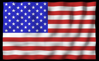 Fototapeta premium Waving flag of the United States of America on a dark background. Stars and Stripes. State symbol of the USA. 3D illustration