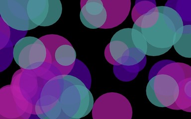 Multicolored translucent circles on a dark background. Pink tones. 3D illustration