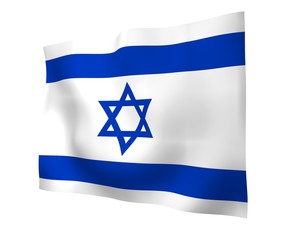 The flag of Israel. State symbol of the State of Israel. A blue Star of David between two horizontal blue stripes on a white field. 3d illustration