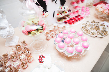 Delicious wedding reception candy bar dessert table