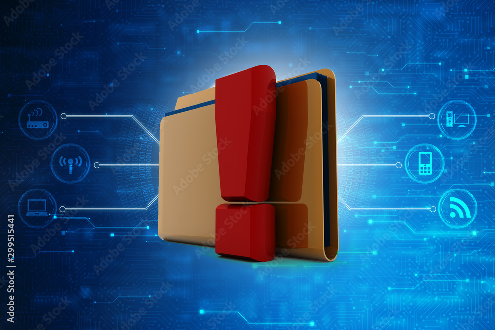Aufkleber 3d rendering file folder with exclamation mark