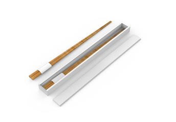 Chopsticks with a chopstick box, mock up template on isolated white background, 3d illustration