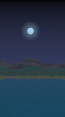 Starry moonless sky. Ocean shore line with waves on a beach. Island beach paradise with waves. Vacation, summer, relaxation. Seascape, seashore. Minimalist landscape, primitivism. 3D illustration