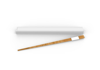 Chopsticks with a chopstick box, mock up template on isolated white background, 3d illustration