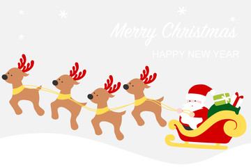 Fototapeta premium Santa Claus sleigh with reindeers - Christmas card