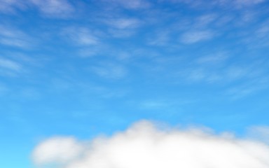 Blue sky background with white clouds. Cumulus white clouds in the clear blue sky in the morning. 3D illustration