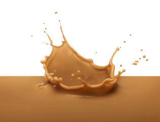 chocolate milk or milk tea splash on white background