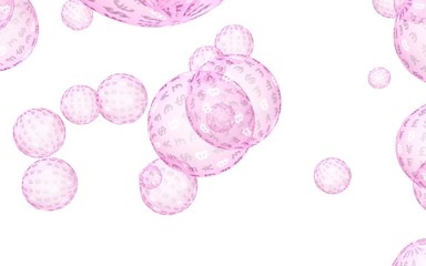 Bitcoin economic financial bubble. crypto currency 3D illustration. Business concept. Pink bubbles on white background. Bit, Coin, mining concept