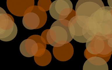 Multicolored translucent circles on a dark background. Yellow tones. 3D illustration