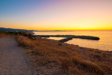 Sunset at Antinioti West Beach in Corfu Island