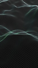 Abstract landscape background. Cyberspace green grid. hi tech network. 3D illustration