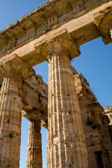 The ancient ruins of remains of religious buildings of Paestum, Italy