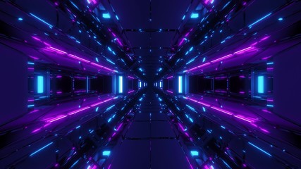 futuristic fantasy scifi space galaxy tunnel corridor with glass windows 3d illustration wallpaper background design