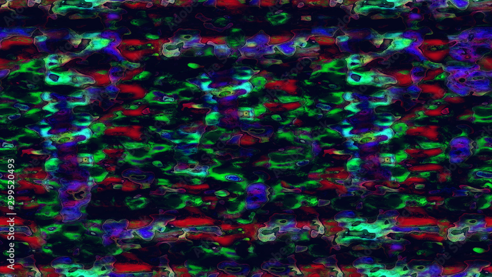 Poster abstract pattern of multi-colored blots on a dark background red-green-blue, 3d graphics, seamless p