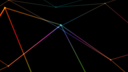 computer abstraction, color lines broken at nodes on a dark background, 3D model