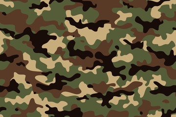 Camouflage seamless pattern. Trendy style camo, repeat print. Vector illustration. Khaki texture, military army green hunting - 299520602
