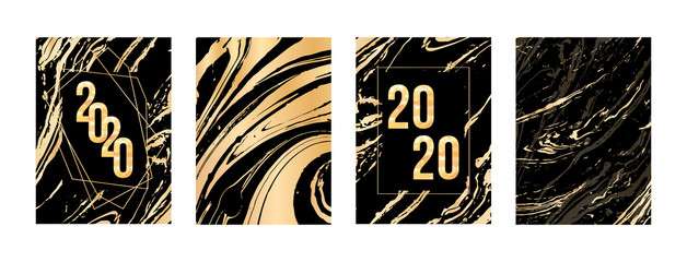 Set of elegant holiday new year invitations with 2020 numbers.