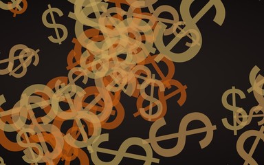 Multicolored translucent dollar signs on dark background. 3D illustration