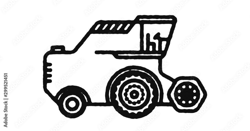 Poster combine harvester outline icon animation footage/video. hand drawn like symbol animated with motion 